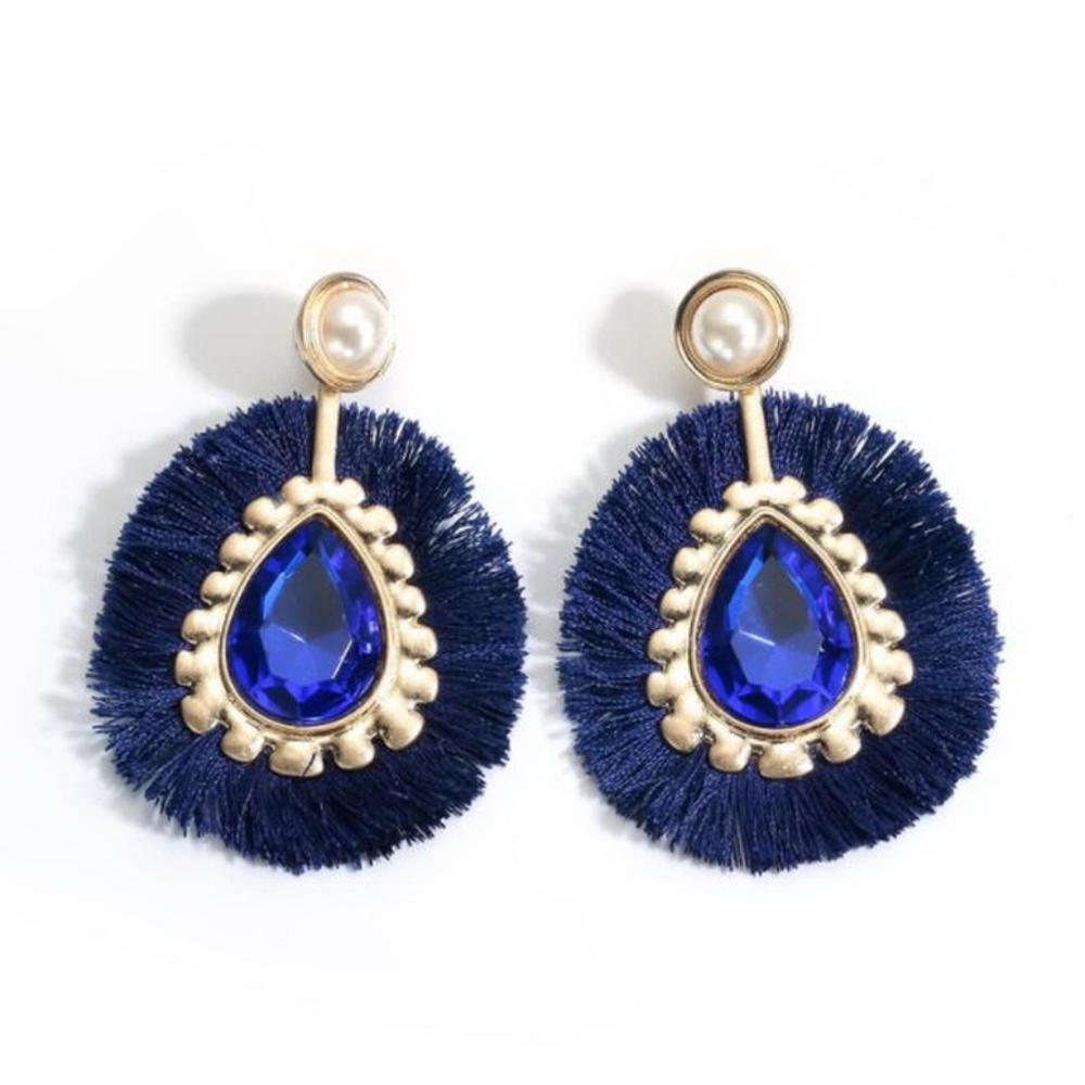 "SAPHIRE"- Gold Plated Fringed Teardrop Earrings